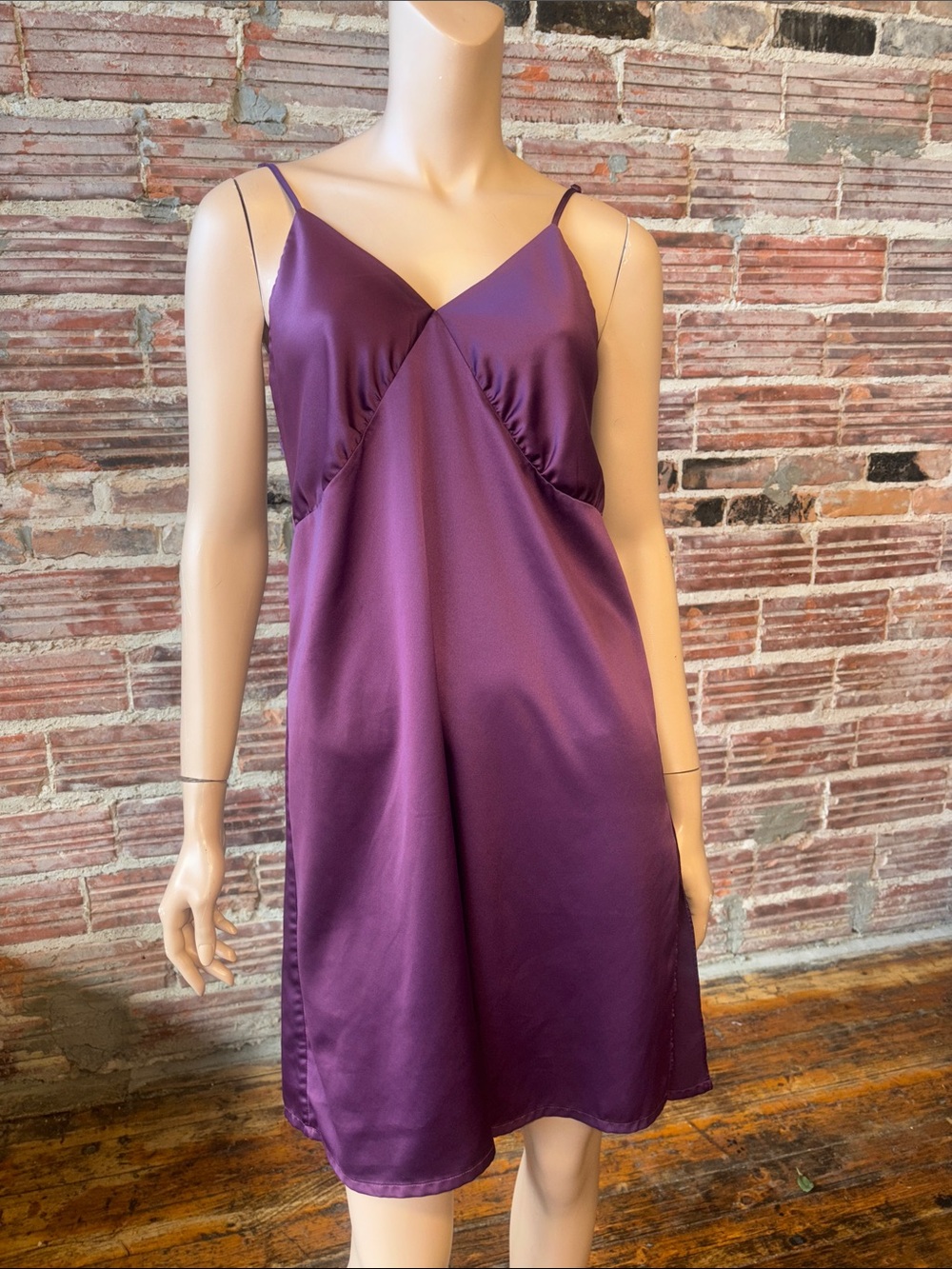 Satin Purple Spaghetti-Strap Chemise